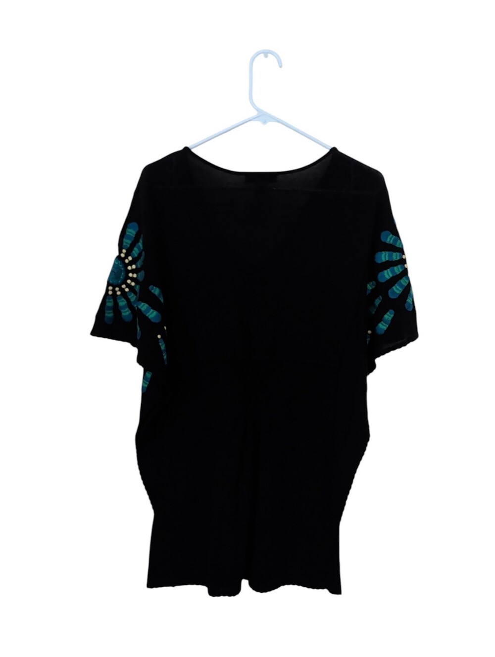 Arden B. Embroidered Whimsigoth Peacock Tunic Cover Up Top XS Black Blue Green - Picture 11 of 13